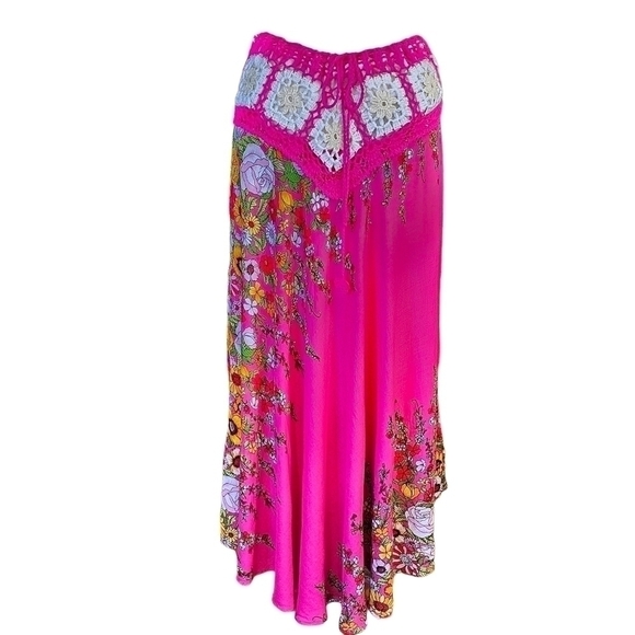 CONVERTIBLE Crochet Top Pink Floral Midi Dress Maxi Skirt Size M - Picture 10 of 16